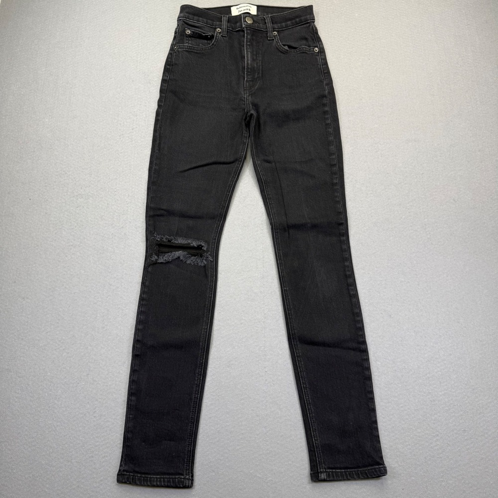 Reformation Jeans Womens 24 High & Skinny Faded Black Destroyed Distressed Denim